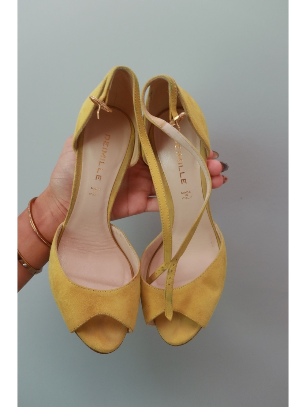 Vintage DEIMILLE Italian Yellow Suede Peep Toe Heels